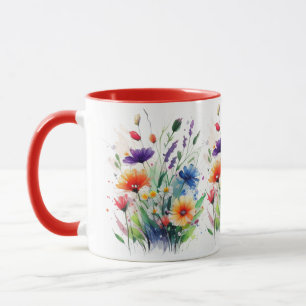 Mug Orange violet rouge Aquarelle bleu Fleurs sauvages