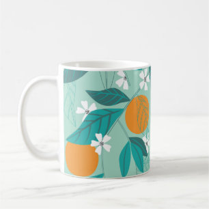 Mug Oranges florissantes en feuille. illustration