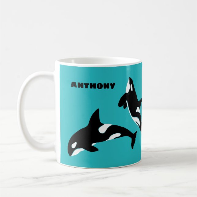 Mug Orcas Tueur Baleines Turquoise Bleu Personnalisé (Gauche)