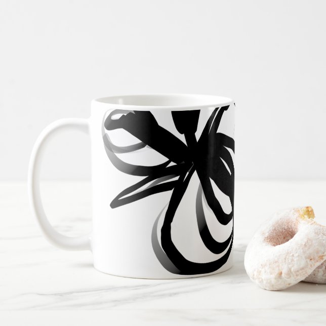 Mug Orchidée Blanc : Abstrait blanc et noir (Avec donut)