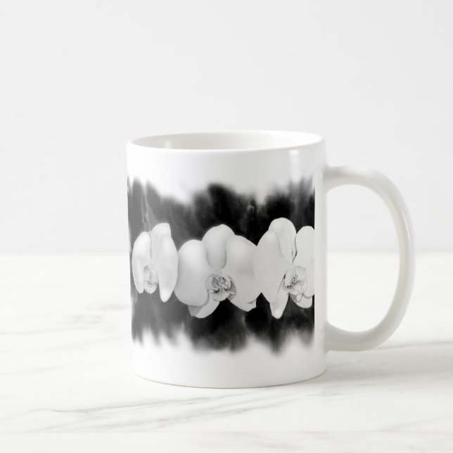 Mug Orchidée blanche noire peinture à fleurs tropicale (Droite)