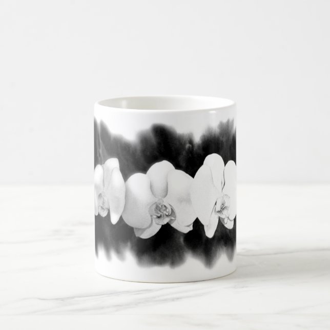 Mug Orchidée blanche noire peinture à fleurs tropicale (Centre)