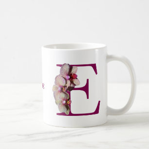 Mug Orchidée Élégant Monogramme E Nom initial