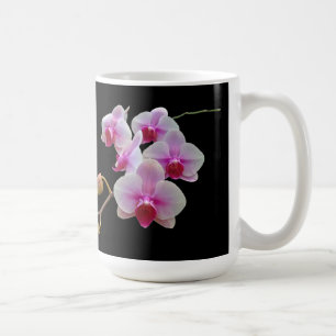 Mug Orchidées de teigne rose sur noir - Phalaenopsis