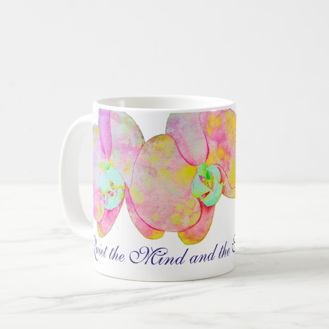 Mug Orchidées des Caraïbes, fleurs d'aquarelle tropica (Devant gauche)