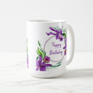 Mug Orchidées violettes Joyeux anniversaire