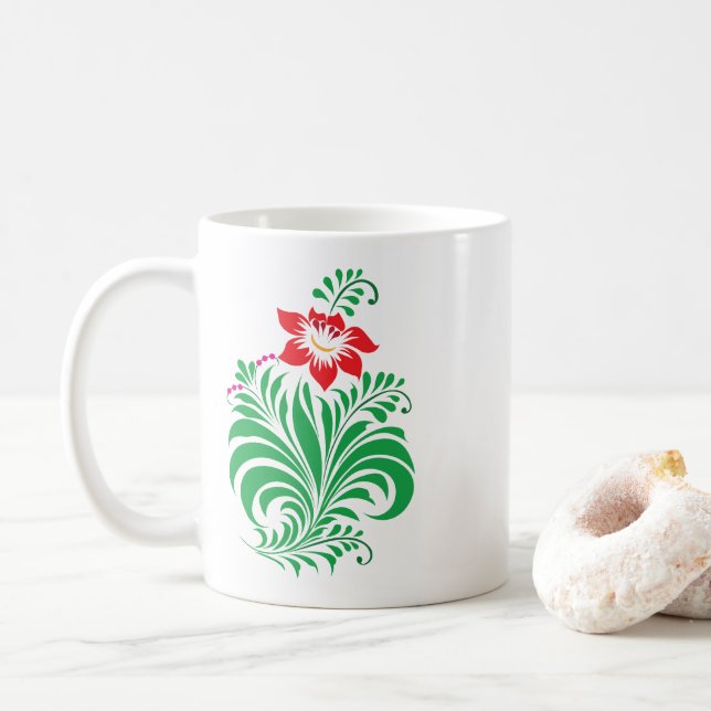 Mug Ornamental Floral Flower Design – Elegant (Avec donut)