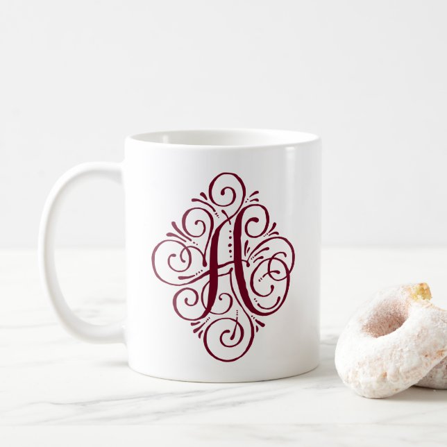 Mug Ornement Monogramme Élégant Personnalisé (Avec donut)