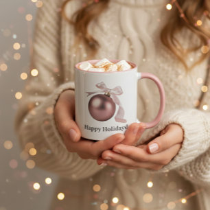 MUG ORNEMENT ROSE POUDRÉ POUR FÊTES CHIC