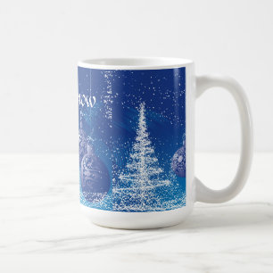 Mug Ornements Bleus de Noël Arbres blancs