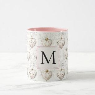 Mug Ornements de lettre initiale en forme de cœur rose