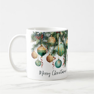 Mug Ornements de Noël en or et vert