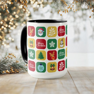 Mug Ornements modernes de Noël Père Noël Tree Snowman