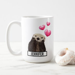 Mug Otter mignonne avec Coeurs d'Amour Rose