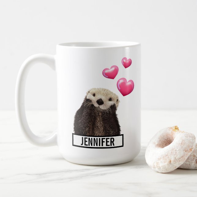 Mug Otter mignonne avec Coeurs d'Amour Rose (Avec donut)