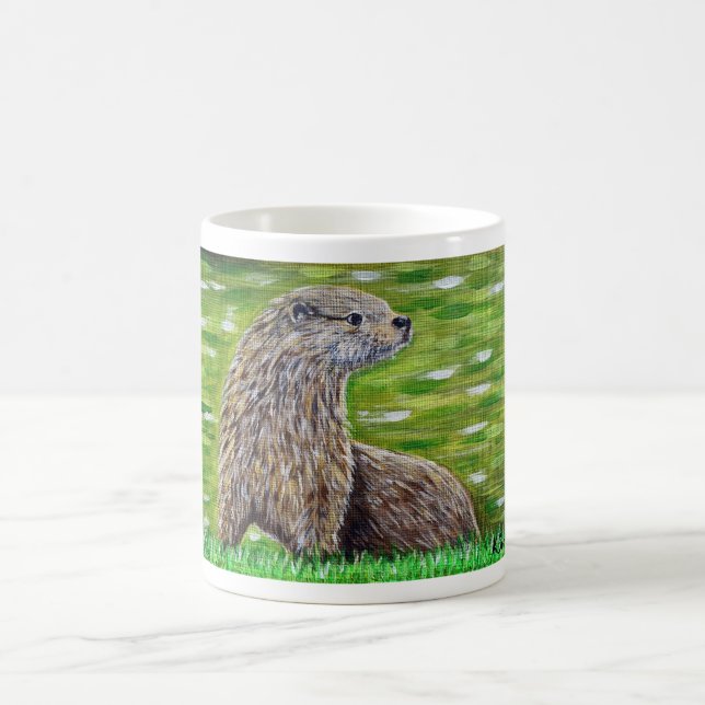 Mug Otter sur une peinture de rive d'une rivière (Centre)