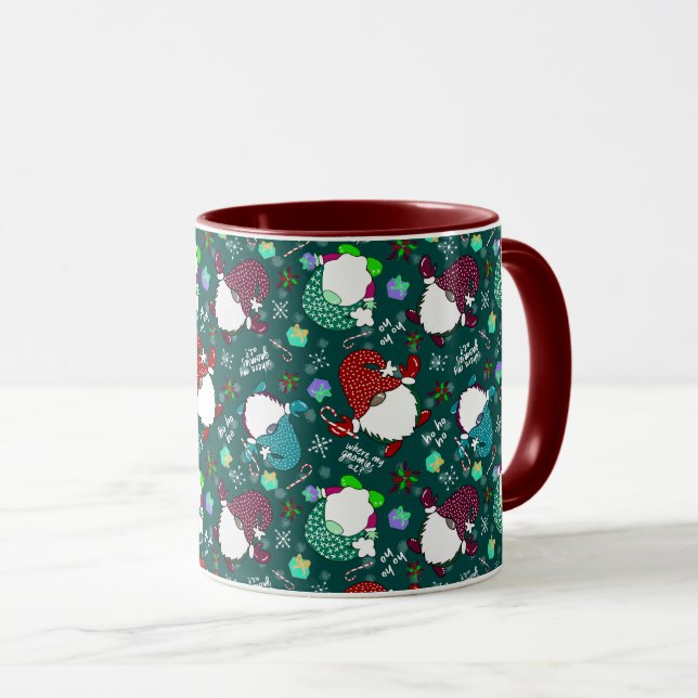 Mug Où Sont Mes Gnomies ? Noël Gnomes-Forest Green (Devant droit)