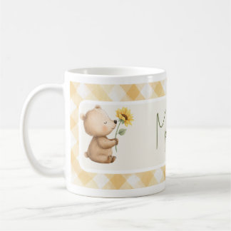 Mug Ours au tournesol bohème noeud jaune à carreaux No