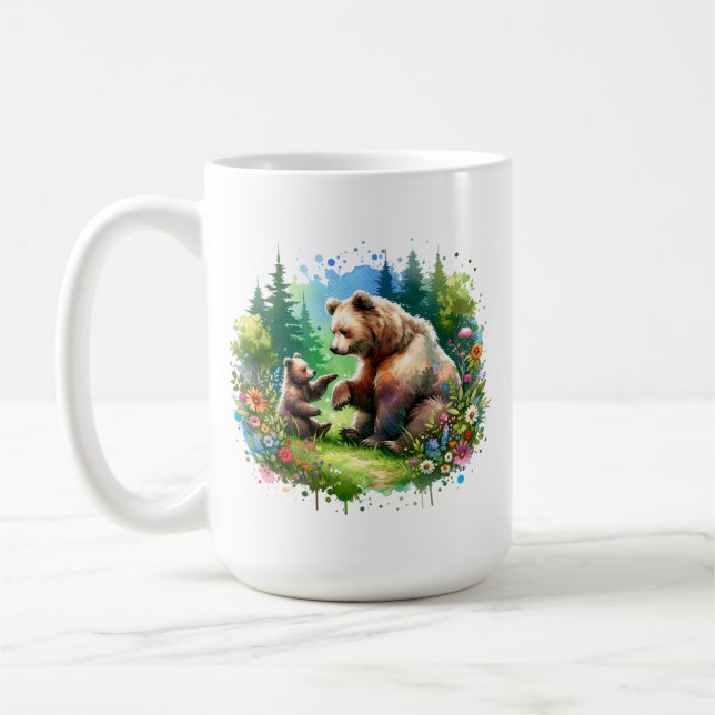 Mug Ours d'aquarelle mignonne et Cub Personnalisé (Gauche)