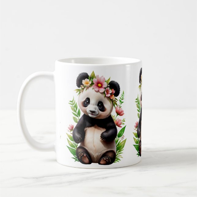 Mug Ours De Panda Transparent Avec Fleurs (Gauche)