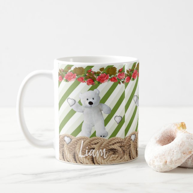 Mug Ours en peluche blanc vert Brouillard blanc (Avec donut)