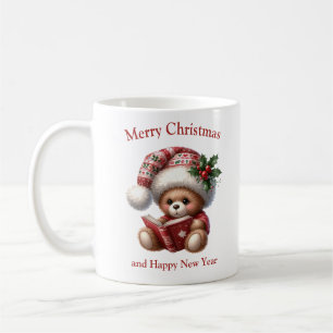 Mug Ours en peluche de Noël lisant un livre gui