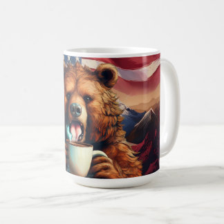 Mug Ours Grizzly Patriotique Buvant du Café