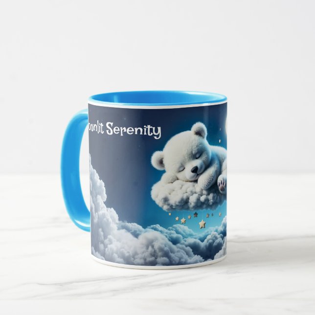 Mug Ours magique nuit onirique pastel bleu art (Devant gauche)