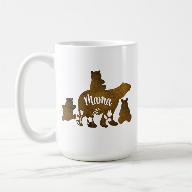 Mug Ours Mama Avec 3 Bébés Ours Cubs Après Maman (Gauche)
