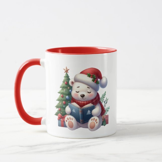 Mug Ours polaire de Noël festif ajouter monogramme (Gauche)