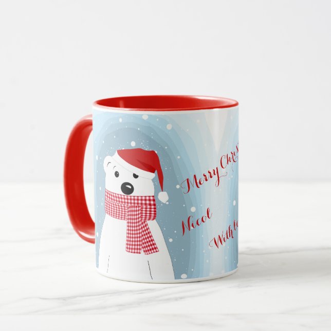 Mug Ours polaire en chapeau de Santa, personnalisation (Devant gauche)