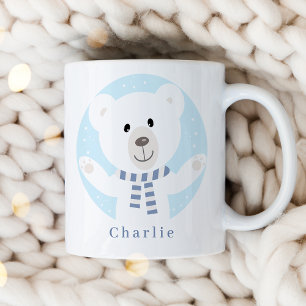 Mug Ours polaire mignon avec Écharpe bleue Noël