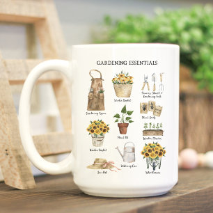 Mug Outils de jardinage à l'aquarelle Tournesol Jardin