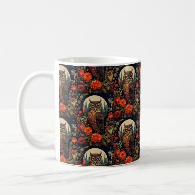 Mug Owl at Night with a Full Moon Pattern (Gauche)