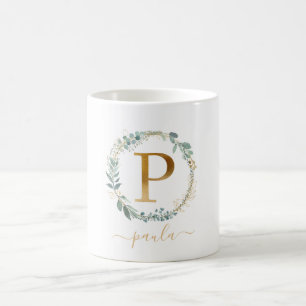 Mug P monogramme, couronne feuilletée propre au clien