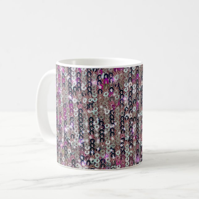 Mug Paillettes en argent rose | motif étincelant (Devant gauche)