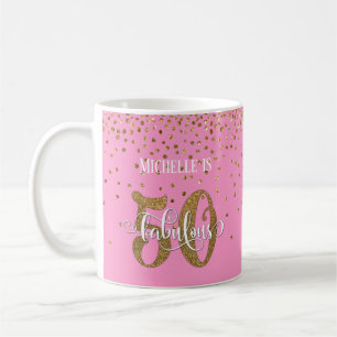 Mug Paillettes et écriture 50 et fabuleux sur rose