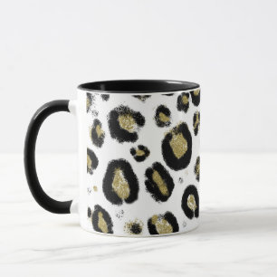 Mug Paillettes Or Blanc & Imprimé Léopard Guépard Noir