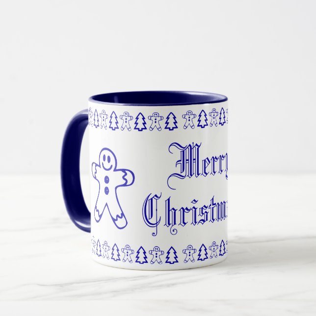 Mug Pain d'épices bleu et blanc Homme sapin de Noël (Devant gauche)