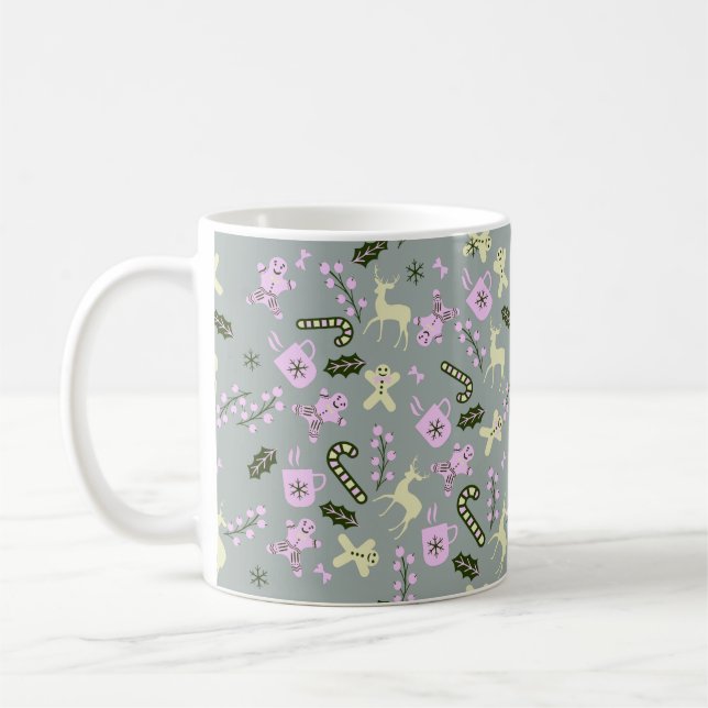 Mug Pain d'épices Cerf canne verdure Noël (Gauche)