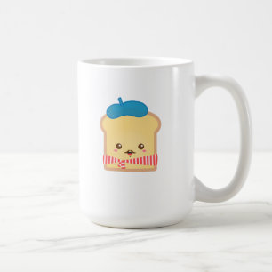 Mug pain grillé français mignon avec le casquette bleu