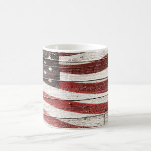 Mug Painted American Flag on Rustic Wood Texture