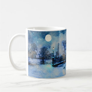 Mug Painting of winter night in city park
