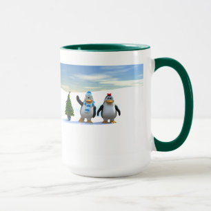 Mug Paire de pingouin en caricature mignonne avec arbr