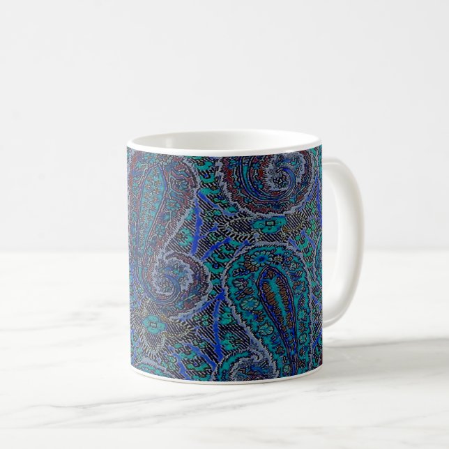 Mug Paisley Blue Indian Boho Motif (Devant droit)