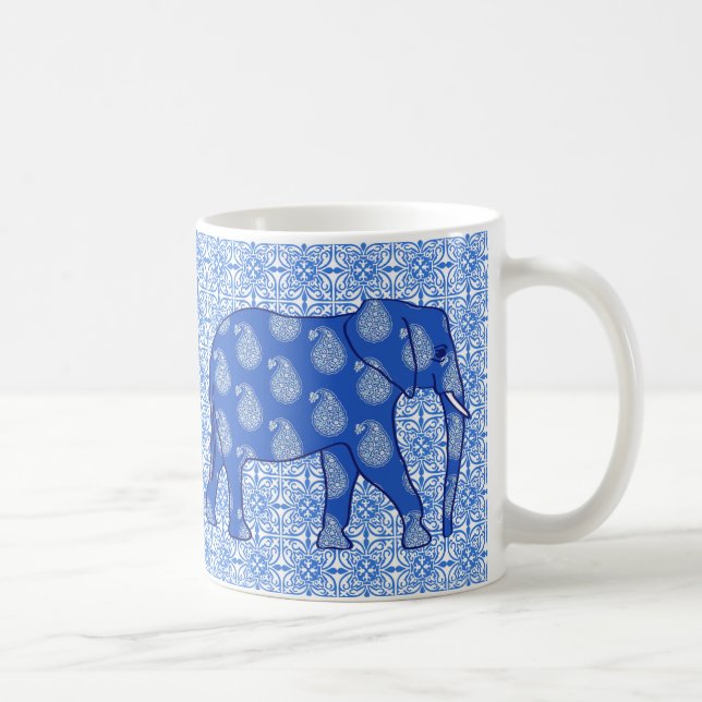 Mug Paisley éléphant - bleu cobalt et blanc (Droite)