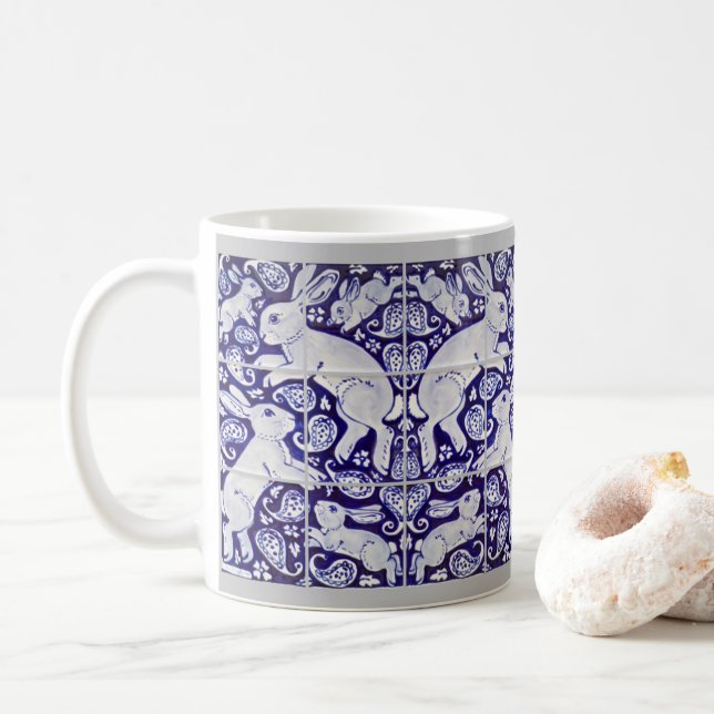 Mug Paisley Rabbit Carreaux en céramique Motif Bleu et (Avec donut)