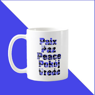 Mug Paix en plusieurs langues cœurs bleus