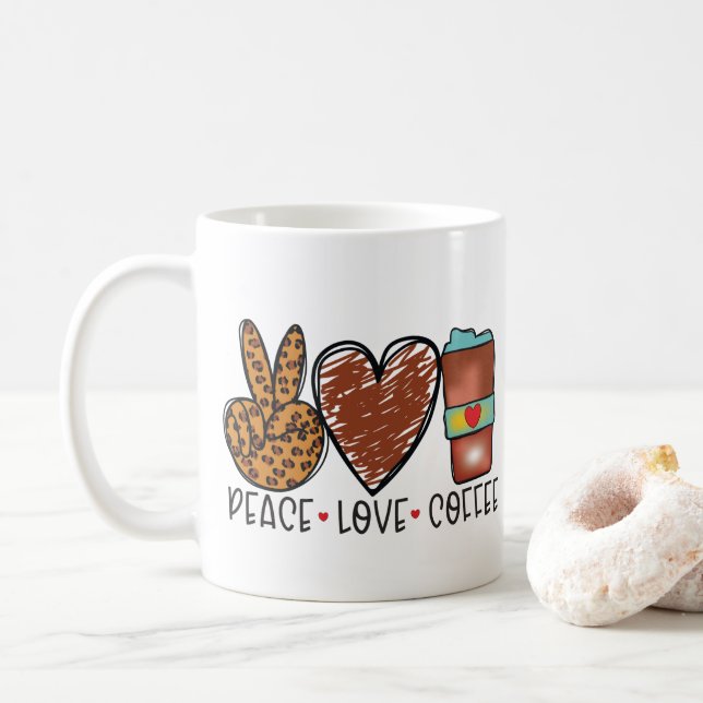 Mug Paix moderne, Amour, Typographie du café (Avec donut)