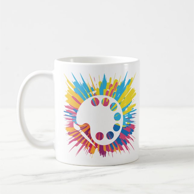 Mug Palette d'artiste pinceau et explosion de couleurs (Gauche)